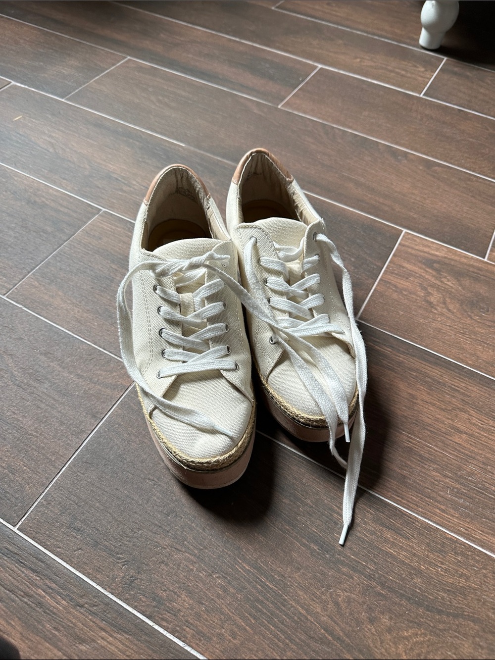 Dolce Vita Cream Canvas Platform Sneakers with Braided Espadrille Trim